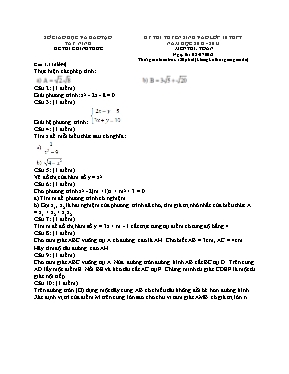 Kỳ thi tuyển sinh vào lớp 10 THPT năm học 2012 - 2013 môn thi Toán